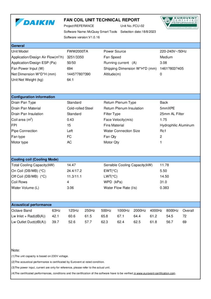 FWW2000TA software selection sheet preview