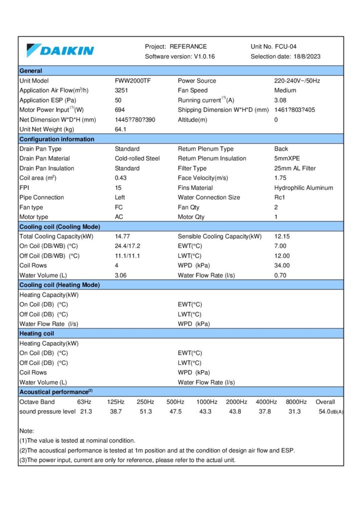 FWW2000TF software selection sheet preview