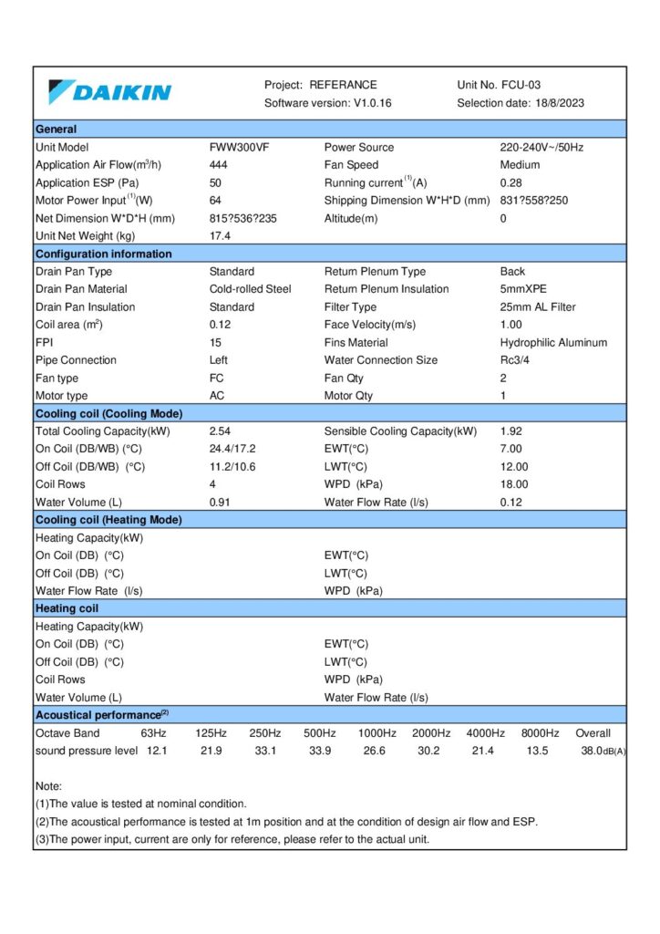FWW300VF software selection sheet preview