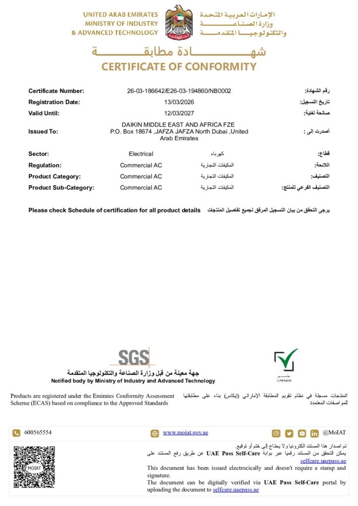 Daikin FDMF36 ESMA ECAS certificate preview