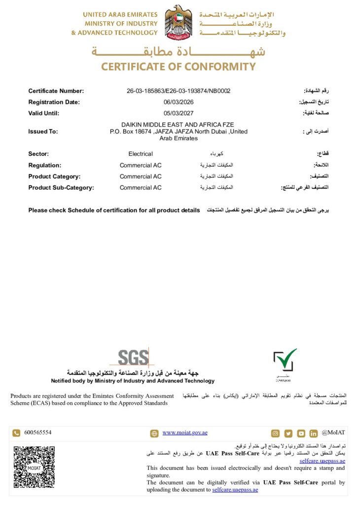 Daikin FDMRN60 ESMA ECAS certificate preview