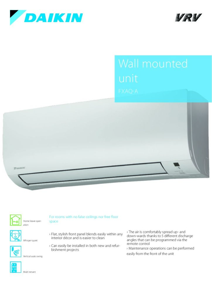 Daikin FXAQ-A wall-mounted indoor unit catalogue cover